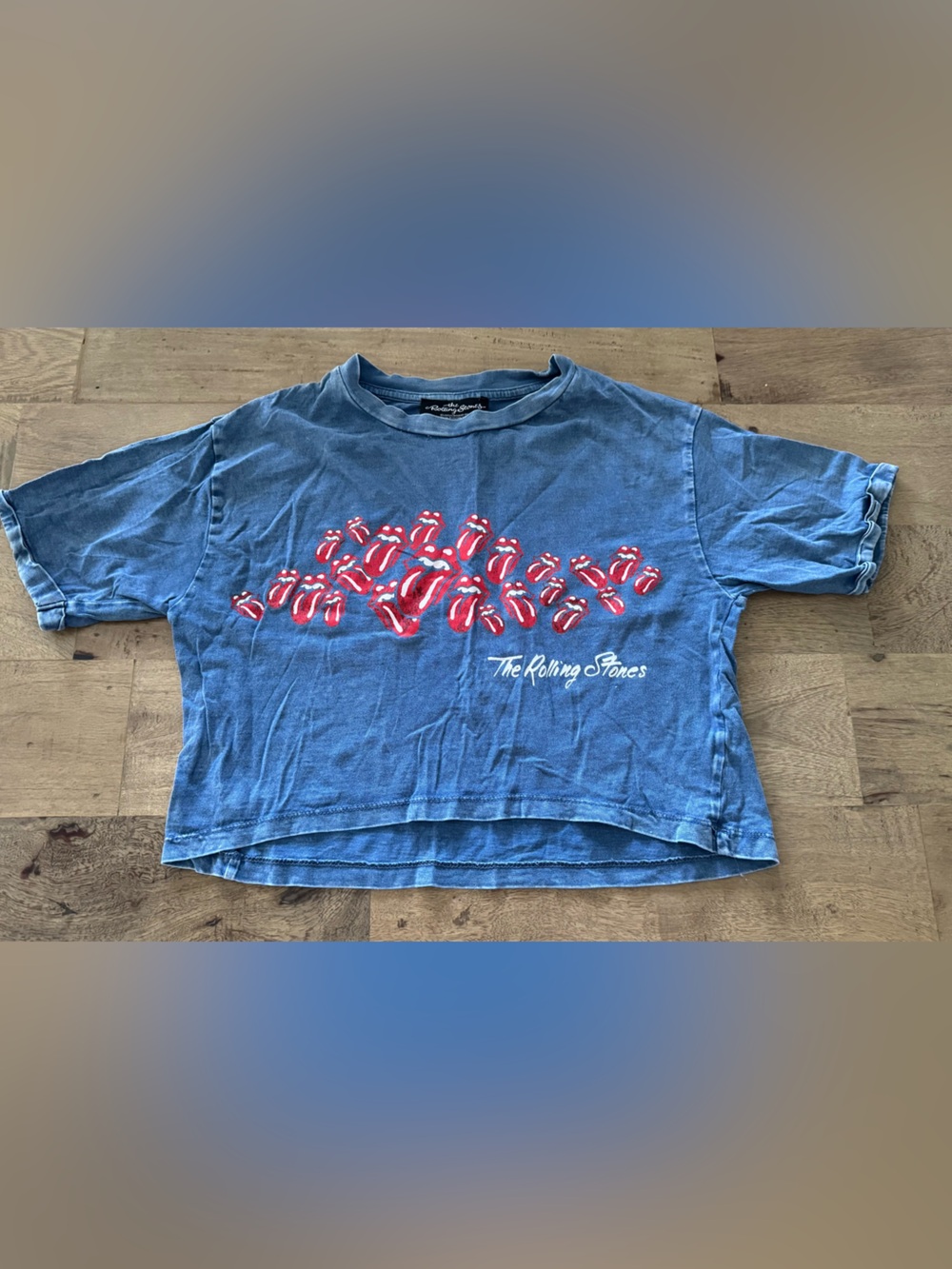 Zara X The Rolling Stones Kids Blue Graphic Tee Red Tongue Print oversized sz 10